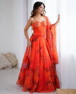 orange organza embroidered lehenga choli 3