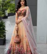 beige organza printed lehenga choli