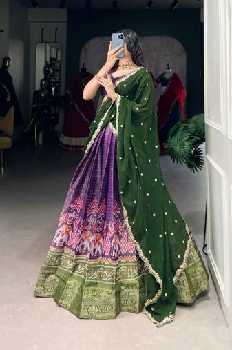 purple art silk printed lehenga choli