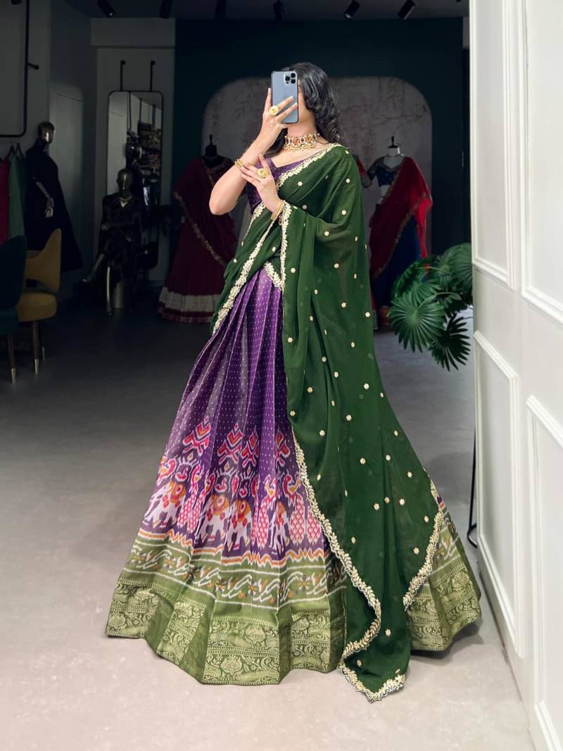 purple art silk printed lehenga choli