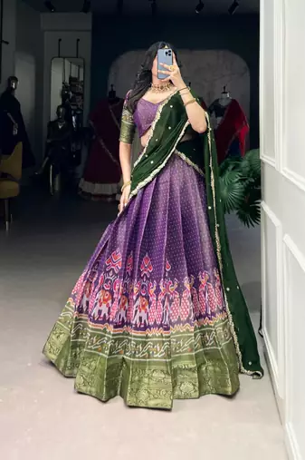 purple art silk printed lehenga choli