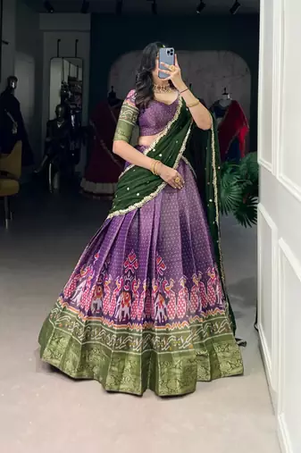 purple art silk printed lehenga choli