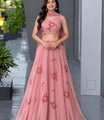 pink georgette printed lehenga choli