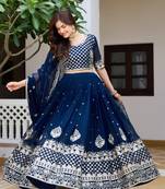 royal blue georgette embroidered lehenga choli