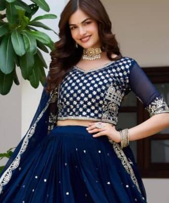 royal blue georgette embroidered lehenga choli 2