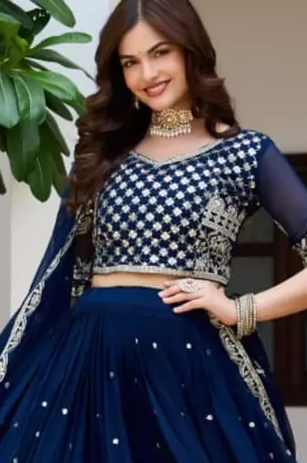 royal blue georgette embroidered lehenga choli