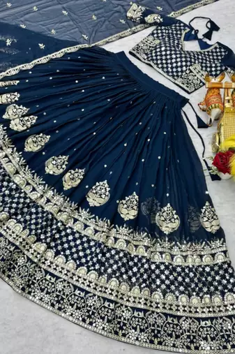 royal blue georgette embroidered lehenga choli