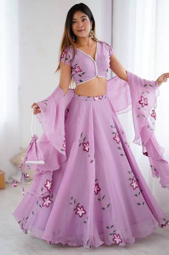 lavender silk blend printed lehenga choli