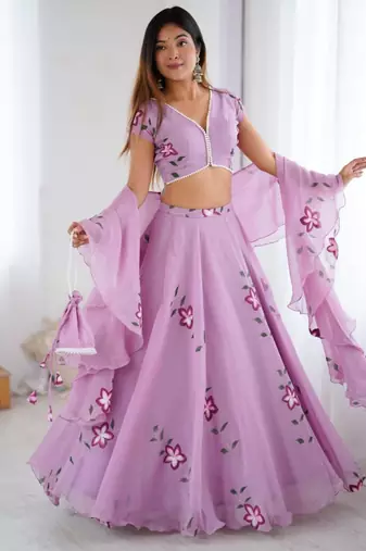 lavender silk blend printed lehenga choli