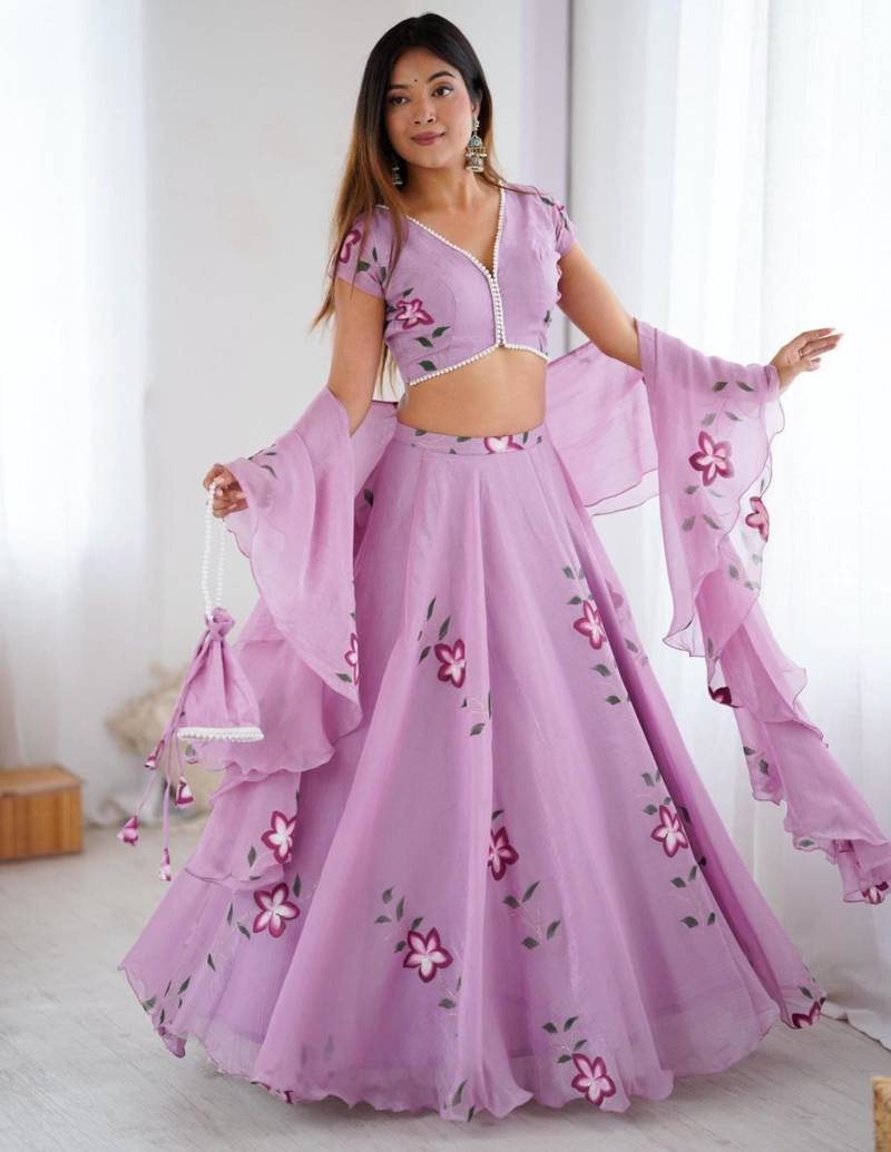 lavender silk blend printed lehenga choli