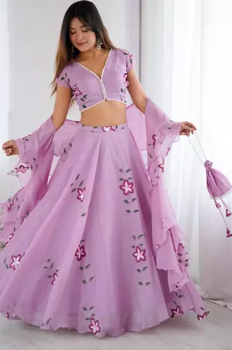 lavender silk blend printed lehenga choli