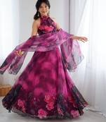 purple organza printed lehenga choli