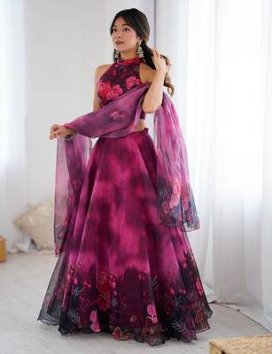 purple organza printed lehenga choli 2