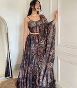 black organza printed lehenga choli