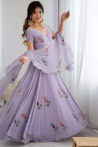 lavender georgette printed lehenga choli