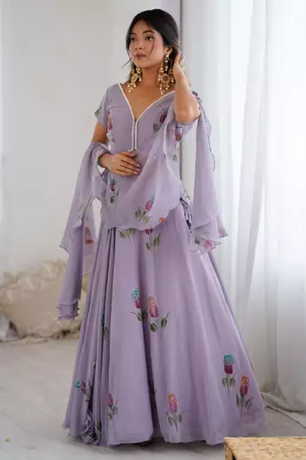 lavender georgette printed lehenga choli