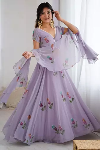 lavender georgette printed lehenga choli