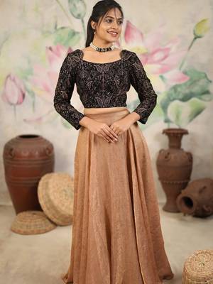 brown silk blend plain lehenga choli with free size upto 42 1