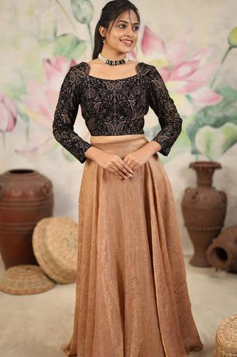 brown silk blend plain lehenga choli