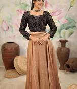 brown silk blend plain lehenga choli