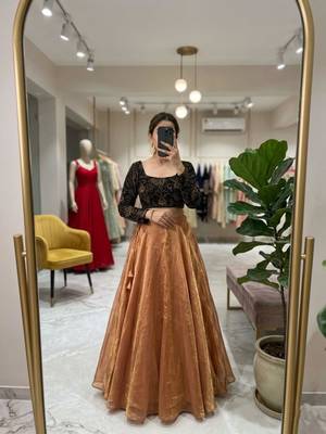 brown silk blend plain lehenga choli with free size upto 42 2
