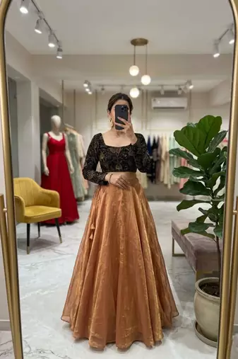 brown silk blend plain lehenga choli