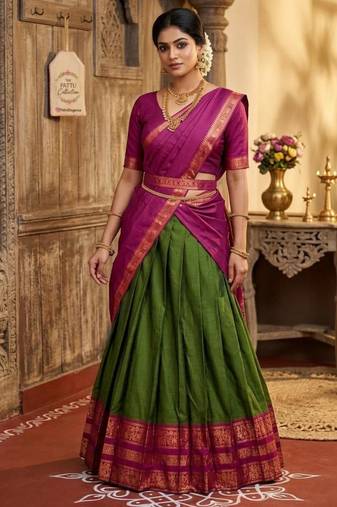 green art silk woven lehenga choli