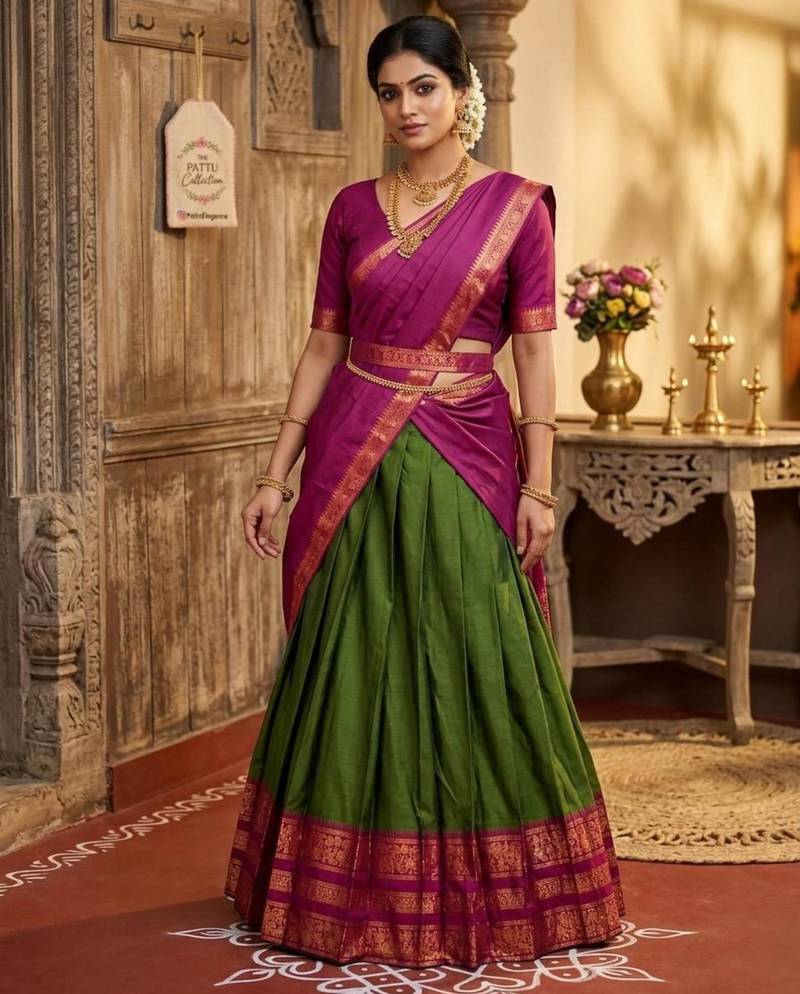 green art silk woven lehenga choli