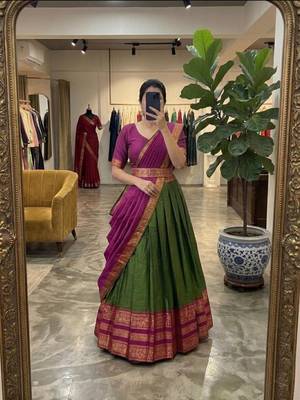 green art silk woven lehenga choli with free size upto 42 2