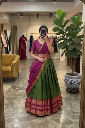 green art silk woven lehenga choli