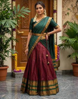 maroon art silk woven lehenga choli with free size upto 42 1