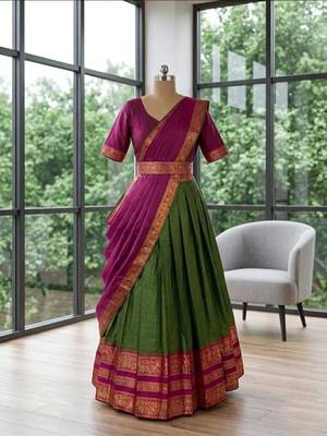 green art silk woven lehenga choli with free size upto 42 3
