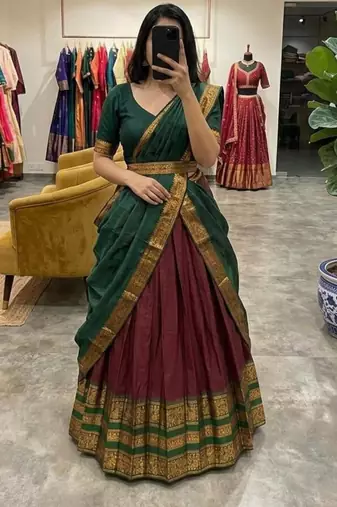maroon art silk woven lehenga choli