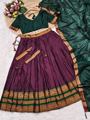 purple art silk woven lehenga choli with free size upto 42 2
