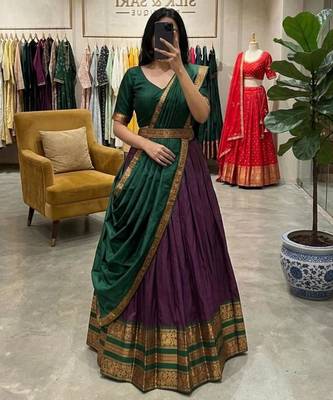 purple art silk woven lehenga choli with free size upto 42 3