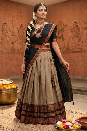 brown art silk woven lehenga choli