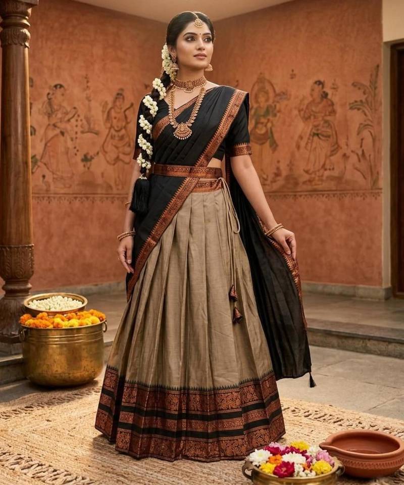 brown art silk woven lehenga choli