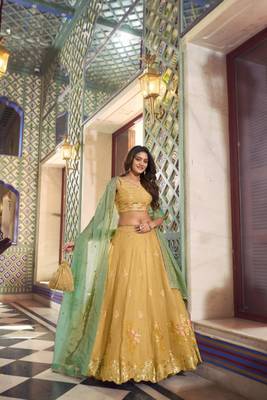 yellow silk blend embroidered lehenga choli 1