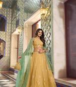 yellow silk blend embroidered lehenga choli