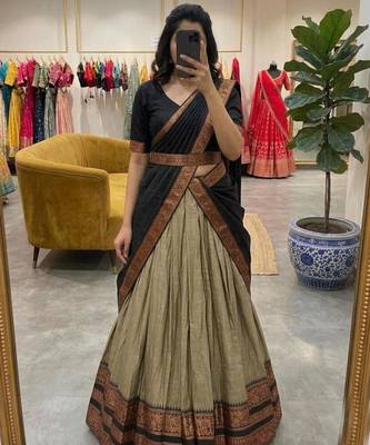 brown art silk woven lehenga choli with free size upto 42 3