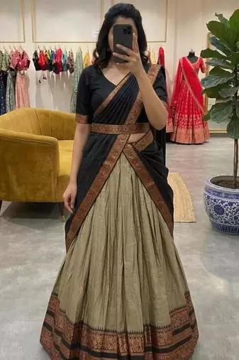 brown art silk woven lehenga choli