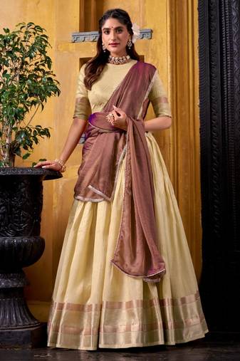 cream art silk woven lehenga choli