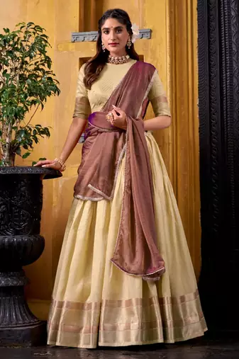 cream art silk woven lehenga choli