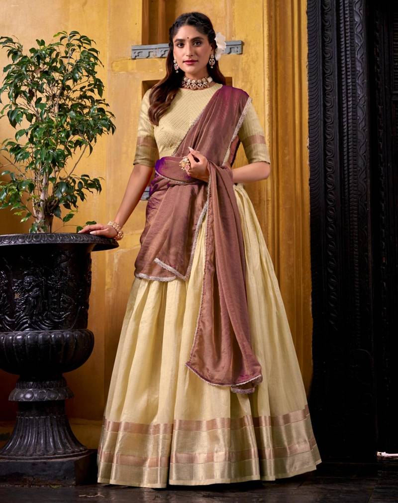 cream art silk woven lehenga choli