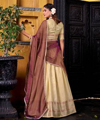 cream zari work art silk lehenga choli 2