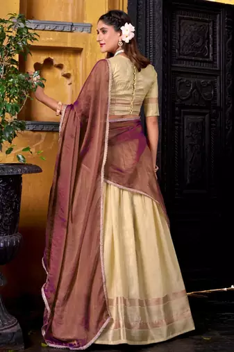cream art silk woven lehenga choli