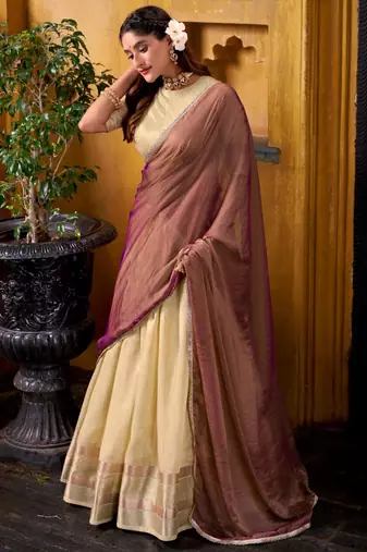 cream art silk woven lehenga choli