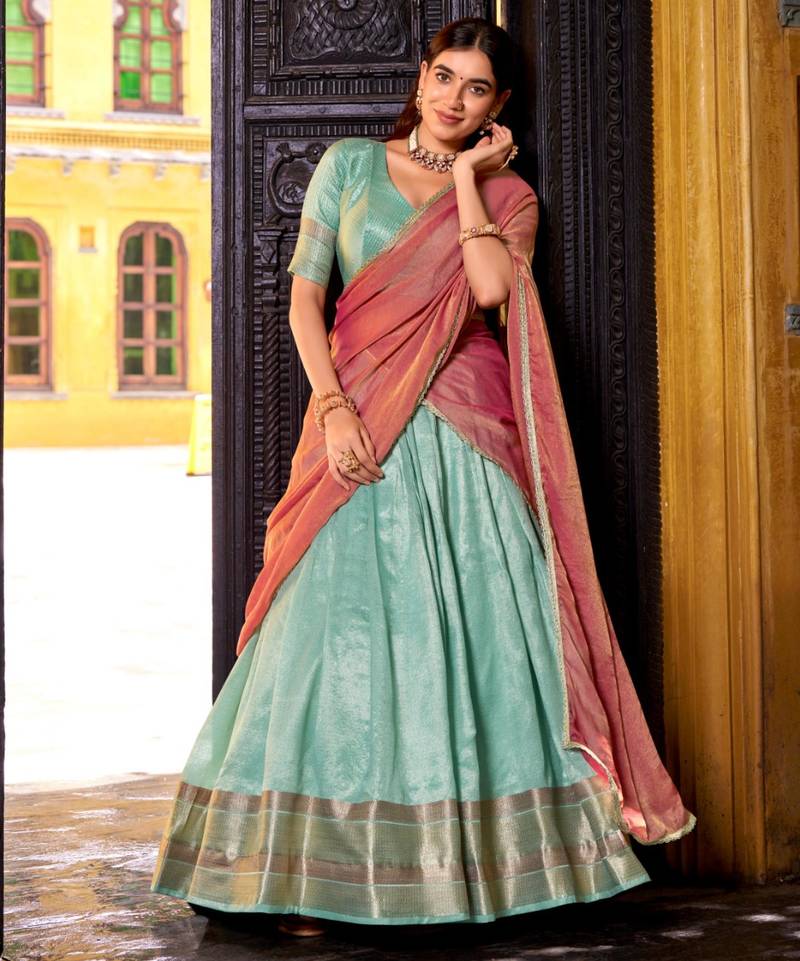 sky blue art silk woven lehenga choli