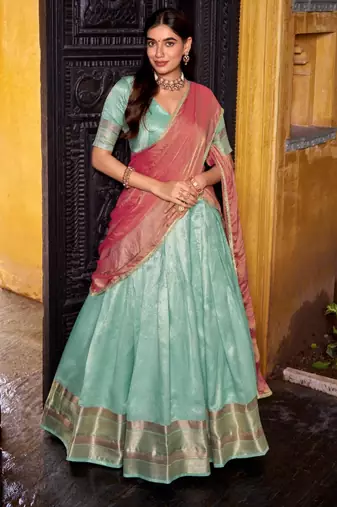 sky blue art silk woven lehenga choli