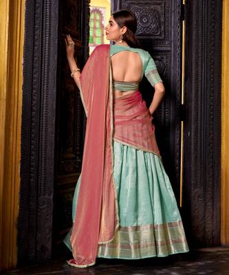 sky blue zari work art silk lehenga choli 3